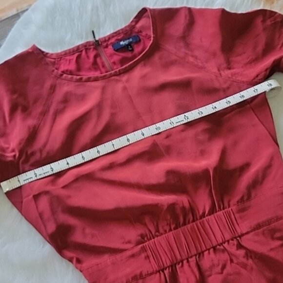 MADEWELL 100% Silk Rust Color Short Sleeve Hi Low Hem Autumn Casual Preppy Dress - Picture 8 of 9